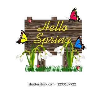 Hello Spring wooden sign