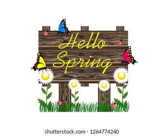 Hello Spring wooden sign