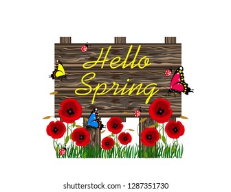 Hello Spring wooden sign