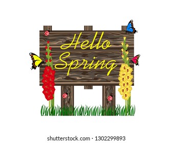 Hello Spring wooden sign