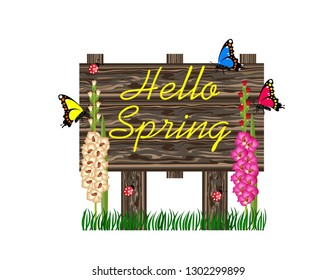 Hello Spring wooden sign