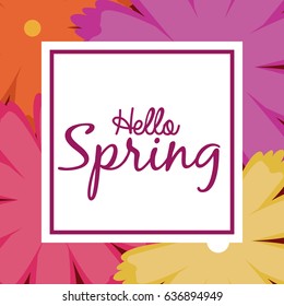 hello spring word multicolor flowers background