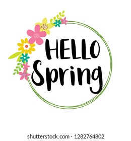 Hello Spring with wreath design vector illustration
