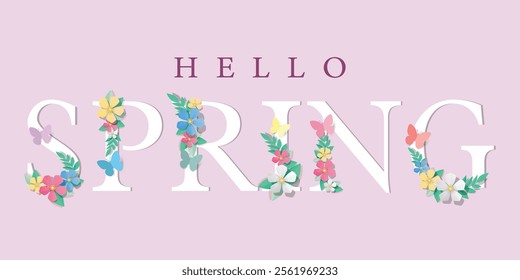 Hello Spring Written Vector Lettering Design, Useful layout for greeting card, calendar, print and web design, poster, sale banner, mail, ads, shop