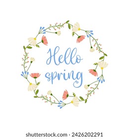 Hello spring,blue background,frame colors white isolated background. vector illustration