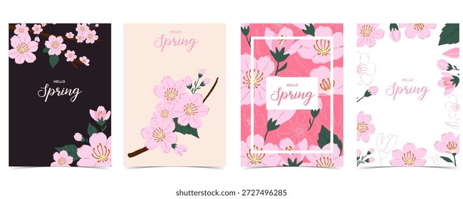 Hallo Frühling.Blumenhintergrund Kollektion mit Weich Pastel Botanische Designs mit Tulpe, Lilie und Sakura