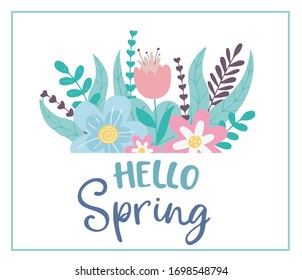 Hello Spring,Floral pattern, Happy Easter Vector İllüstration, Vector Card