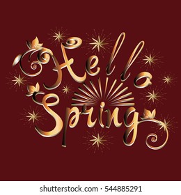Hello Spring.Gold lettering. 