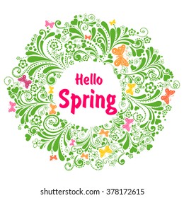 Hello Spring.Text Background. Vector Illustration