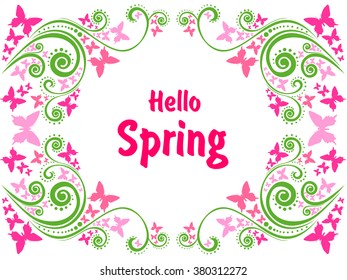 Hello Spring.Text Background. Vector Illustration
