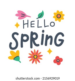 hello springtime spring or springtime single isolated icon with doodle colorfull color style