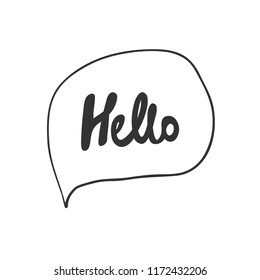 Hello. Sticker for social media content. Vector hand drawn illustration design. Bubble pop art comic style poster, t shirt print, post card, video blog cover