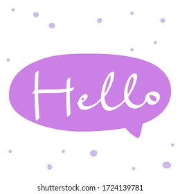 Hello. Sticker for social media content. Vector hand drawn illustration with cartoon lettering. Bubble pop art comic style poster, t shirt print, post card, video blog cover