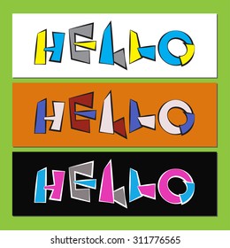 hello - stylized color text in three variants
