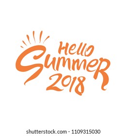 Hello Summer 2018. Vector template. Handwritten symbol with rays of sun.
