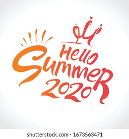 Hello Summer 2020. Vector lettering template. Free inscription with crown princess.
