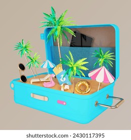 Hello summer 3D card with Flamingo inflatable toy, starfish, water