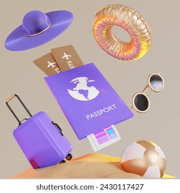 Hello summer 3D card with Flamingo inflatable toy, starfish, water