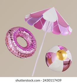 Hello summer 3D card with Flamingo inflatable toy, starfish, water