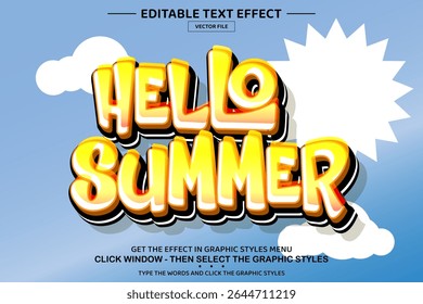 Hello summer 3D editable text effect template