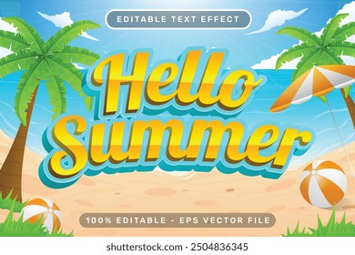 hello summer 3d text effect and editable text effect with a beach background