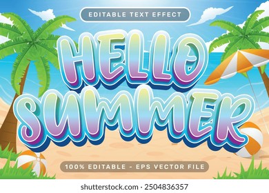 hello summer 3d text effect and editable text effect with a beach background