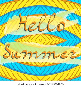 Hello summer. Abstract background with the color lines. Design template for postcards, greeting cards, posters, cover etc. Vector illustration.