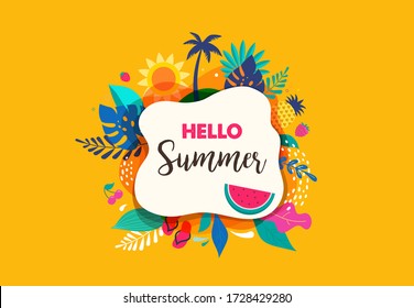 Hello summer abstract background, summer sale banner, poster design. Vector illustration