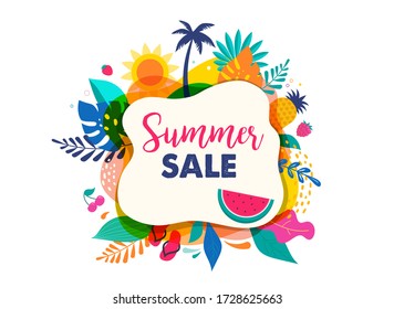 Hello summer abstract background, summer sale banner, poster design. Vector illustration