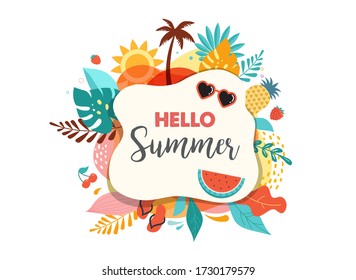 Hello summer abstract background, summer sale banner, poster design. Vector illustration