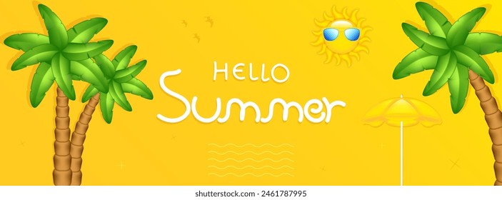 Hello summer abstract background, summer sale banner, poster design, vector illustration