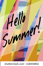 Hello summer abstract background with text on multicolored polygonal area in pastel colors, vector EPS 10