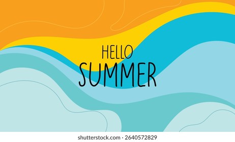 Hello Summer Abstract Background with Wave and Sun Colors.
