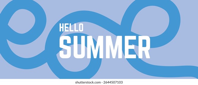 Hello Summer Abstract Banner with Blue Swirl on Light Background