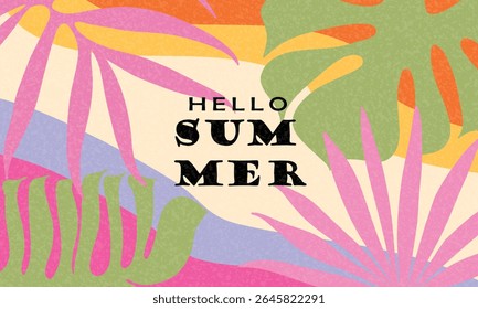 Hello Summer Abstract Tropical Leaves Vector Illustration