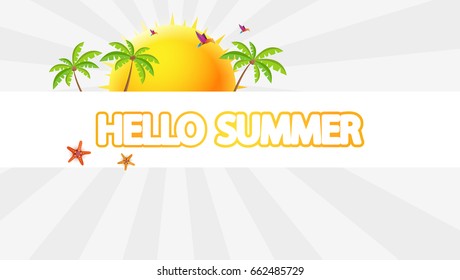 Hello Summer Abstract Vector Design with Rising Sun and Other Summer Design Elements