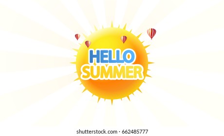 Hello Summer Abstract Vector Design with Rising Sun and Other Summer Design Elements