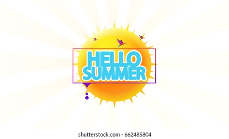 Hello Summer Abstract Vector Design with Rising Sun and Other Summer Design Elements