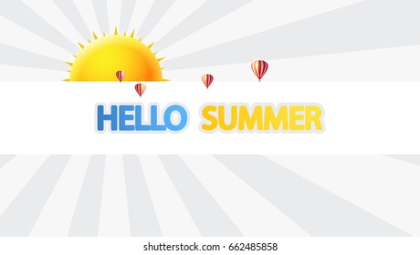 Hello Summer Abstract Vector Design with Rising Sun and Other Summer Design Elements