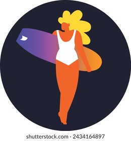 Hello Summer. Active recreation. Summer time. Summer vacation. Happy Woman. Vector flat illustration