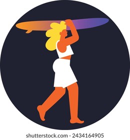 Hello Summer. Active recreation. Summer time. Summer vacation. Happy Woman. Vector flat illustration
