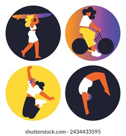 Hello Summer. Active recreation. Summer time. Summer vacation. Happy Woman. Vector flat illustration