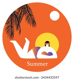 Hello Summer. Active recreation. Summer time. Summer vacation. Happy Woman. Vector flat illustration