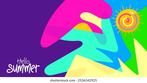 Hola fondo de verano para diseño de Anuncio, cartel, tarjeta de felicitación, diseño, Plantilla de folleto, digital, Ilustración vectorial