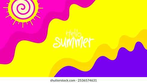 Hola fondo de verano para el Anuncio, diseño de carteles, Plantilla de tarjetas de felicitación, diseño, folleto, digital, ilustración Vector