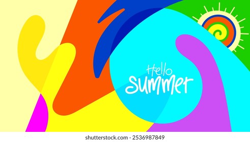 hello summer background for banner, poster, greeting card template, layout design style, brochure, digital, vector illustration