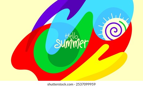 Hola fondo de verano para el Anuncio, cartel, Plantilla de la tarjeta de felicitación, diseño, folleto, digital, estilo de ilustración de diseño de Vector