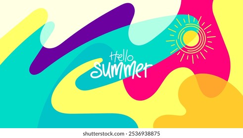 Hola fondo de verano para estilo de Anuncio, diseño de póster, Plantilla de tarjeta de felicitación, diseño, folleto, digital, estilo de Ilustración vectorial