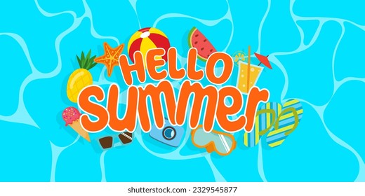 Hello Summer background with beach vibes decoration.summer sales promotion. Website and Poster Promotion