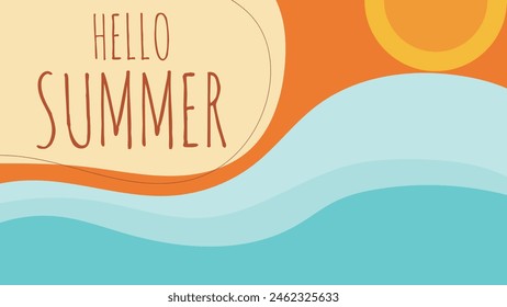 HELLO SUMMER BACKGROUND BRIGHT ABSTRACT HANDDRAWN SHAPE FLAT PASTEL COLORFUL DESIGN VECTOR. GODD FOR FLYER, BANNERS, PRINT, WEBSITE, WALLPAPER, COVER DESIGN, GREETING CARD